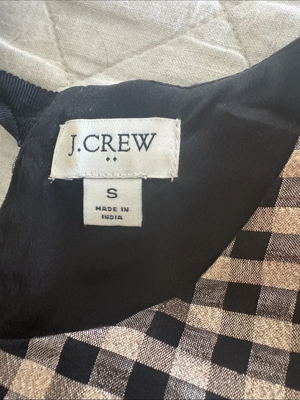 J. Crew Black and Beige Gingham Button-Back Short-Sleeve Shirt